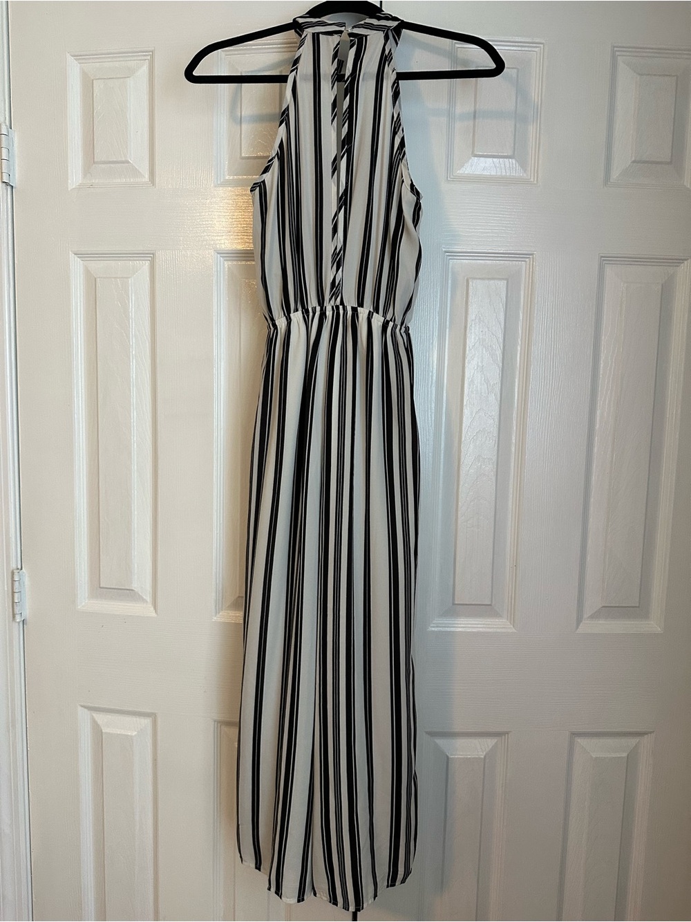 Charlotte Russe Black and White Vertical Stripe Halter Maxi Dress